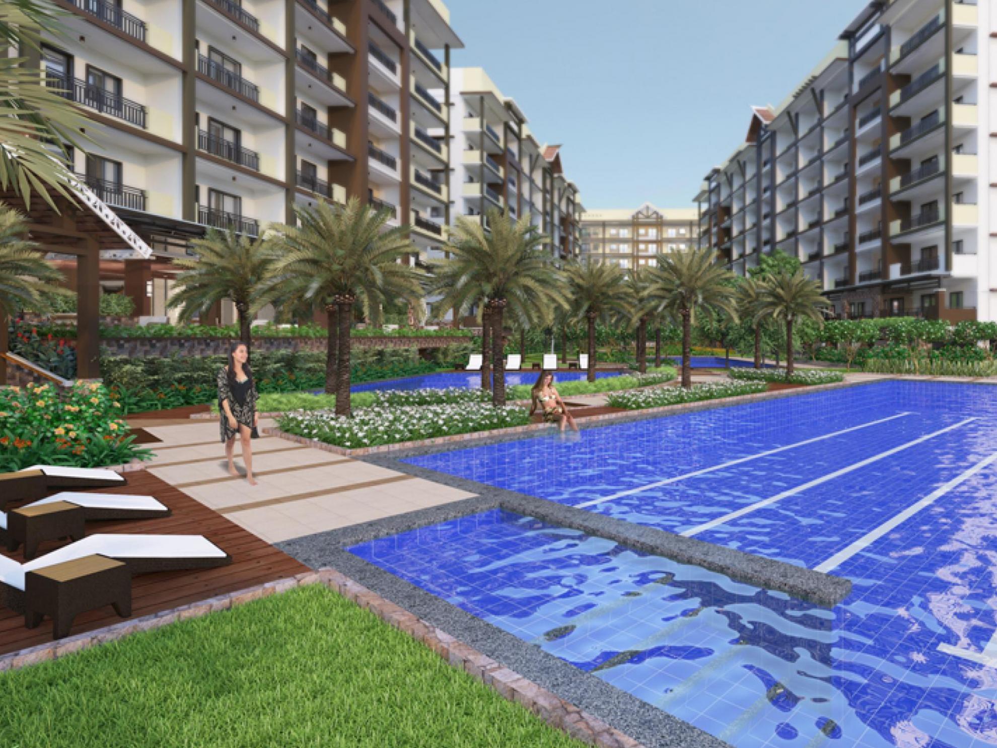 Digital render of tropical-inspired swimming area